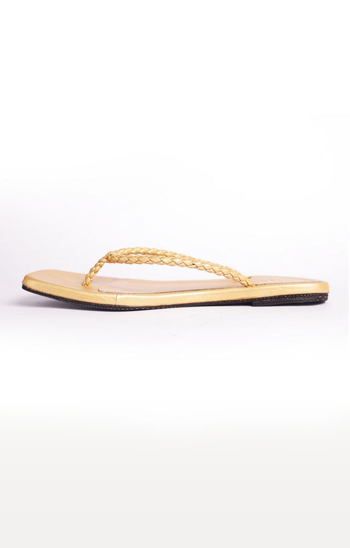 Women's Gold Artificial Flat Slip-ons
