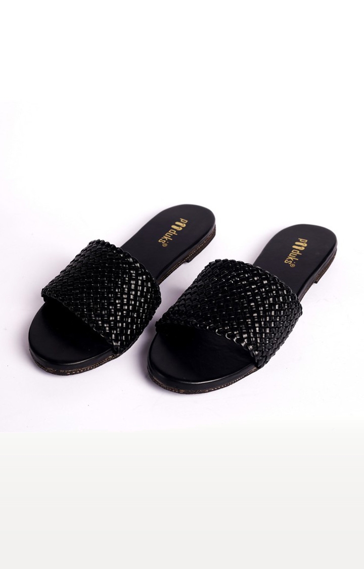 Paaduks | Women's Black Artificial Flat Slip-ons