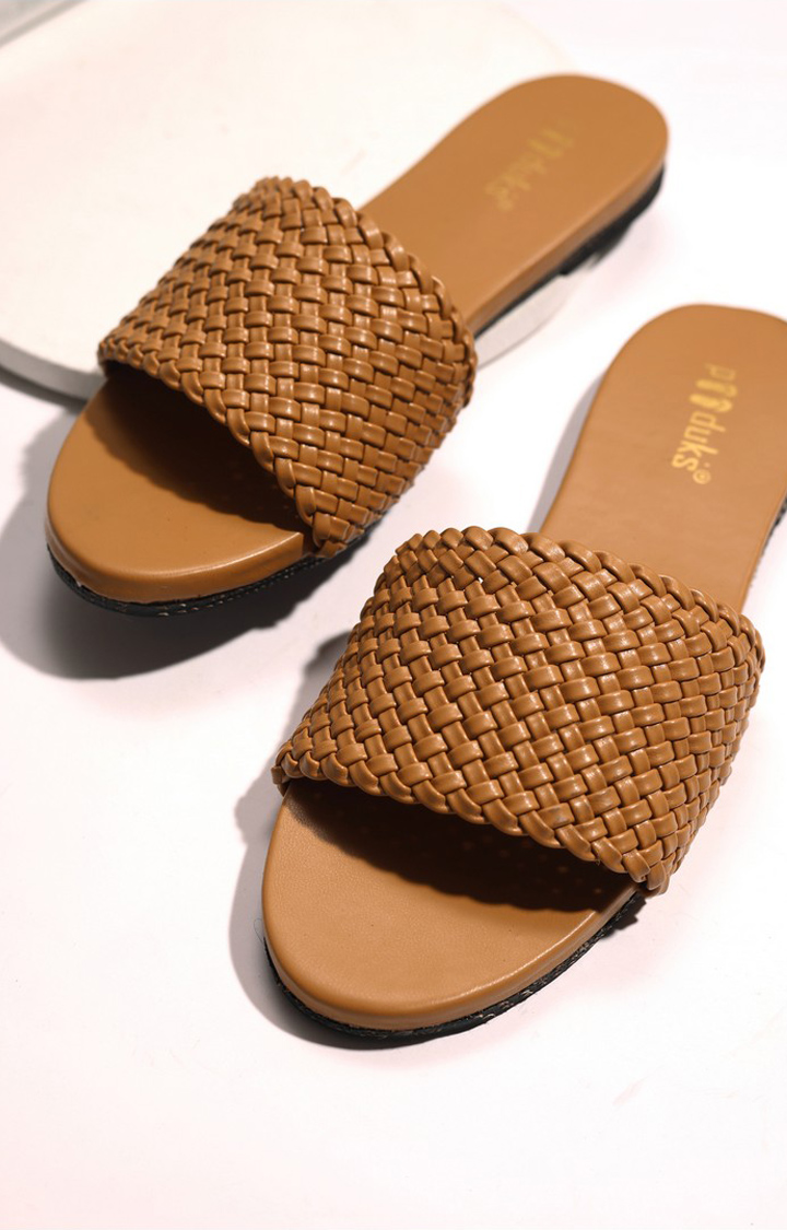 Women's Brown Artificial Flat Slip-ons