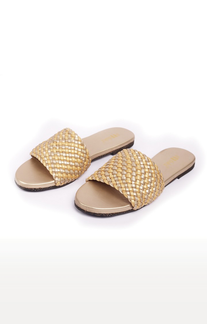 Paaduks | Women's Gold Artificial Flat Slip-ons