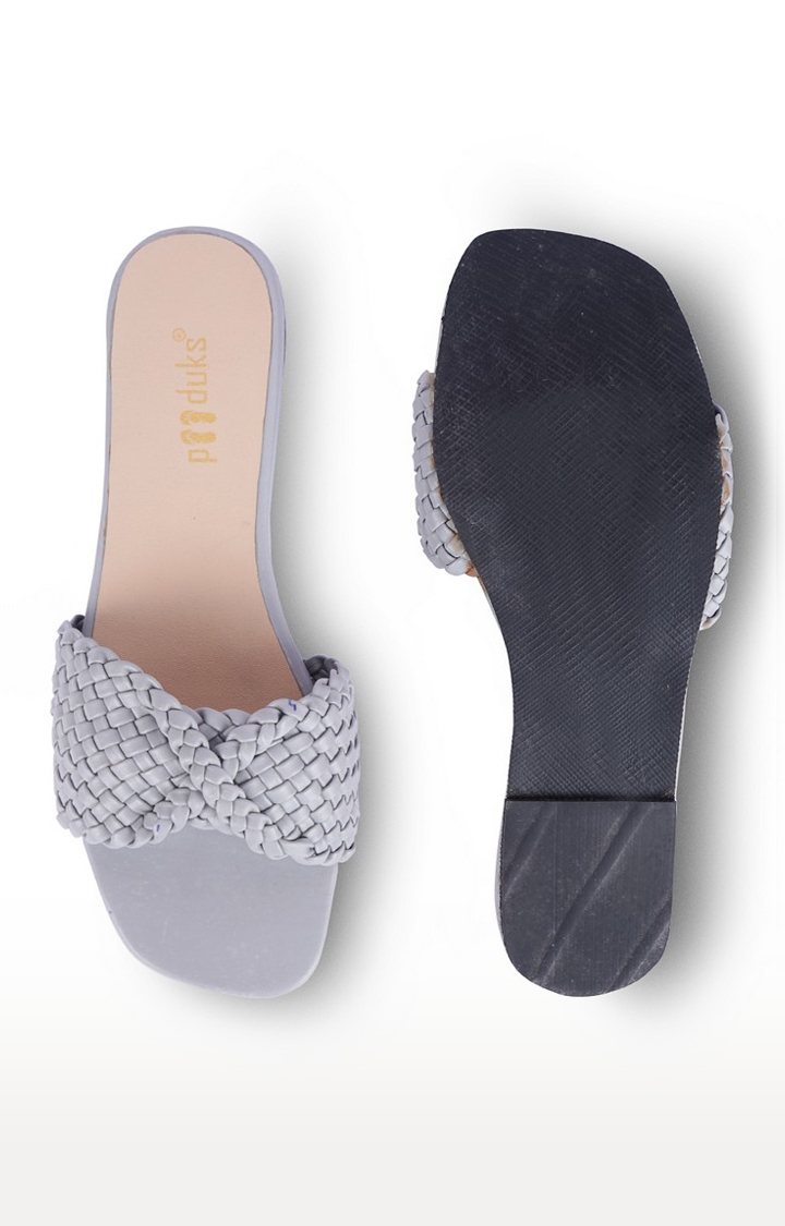 Paaduks | Women's Grey Artificial Flat Slip-ons 3