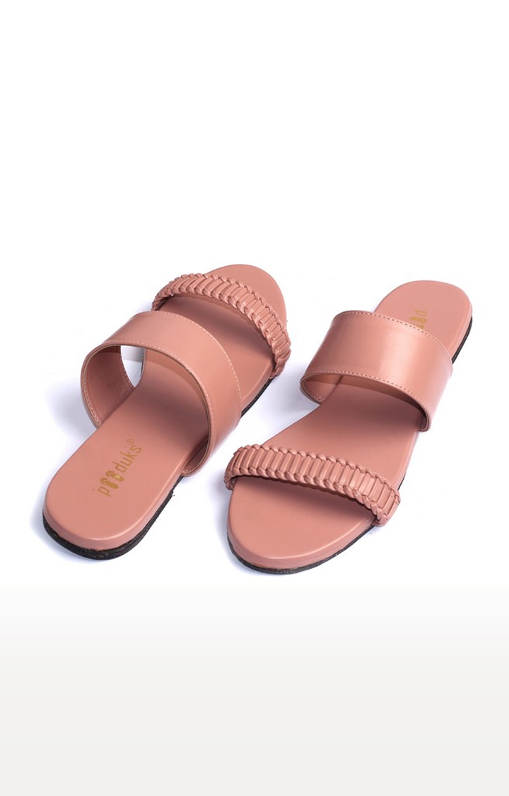 Women's Pink Artificial Flat Slip-ons