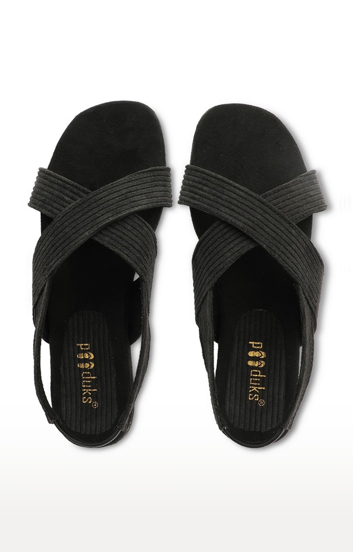 Women's Black Corduroy Sandals
