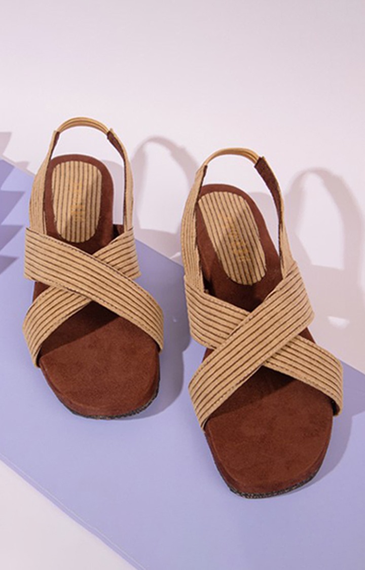 Women's Beige Corduroy Sandals