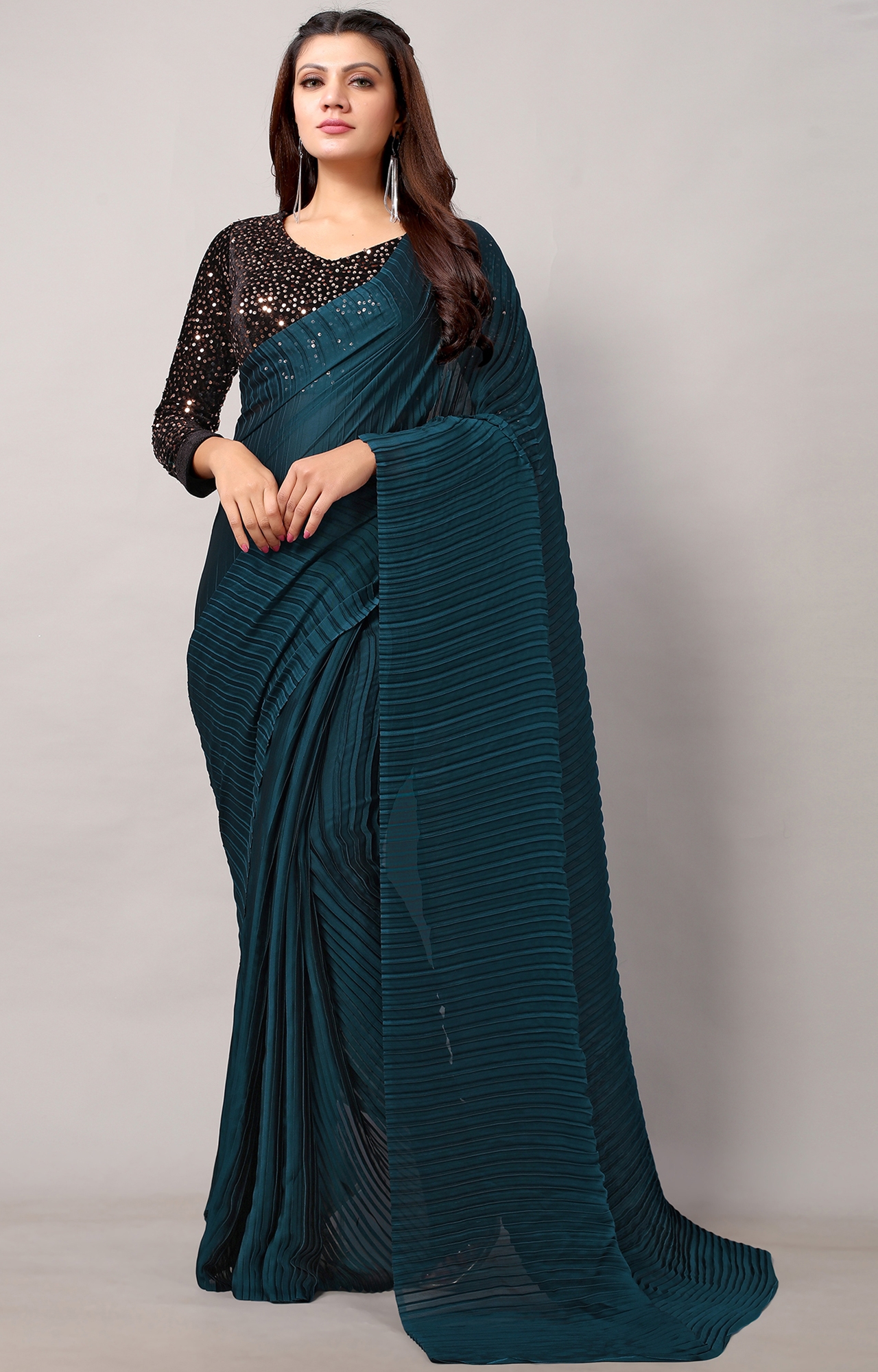 Buy DLK womens solid woven 6.30 cut plain saree Georgette with unstitched  blouse piece (Deep Sky Blue) at Amazon.in