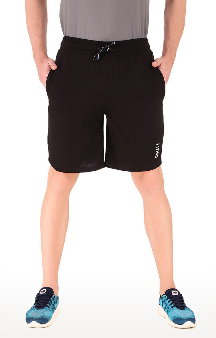 Fitinc | Men's Black Cotton Blend Solid Activewear Shorts 0