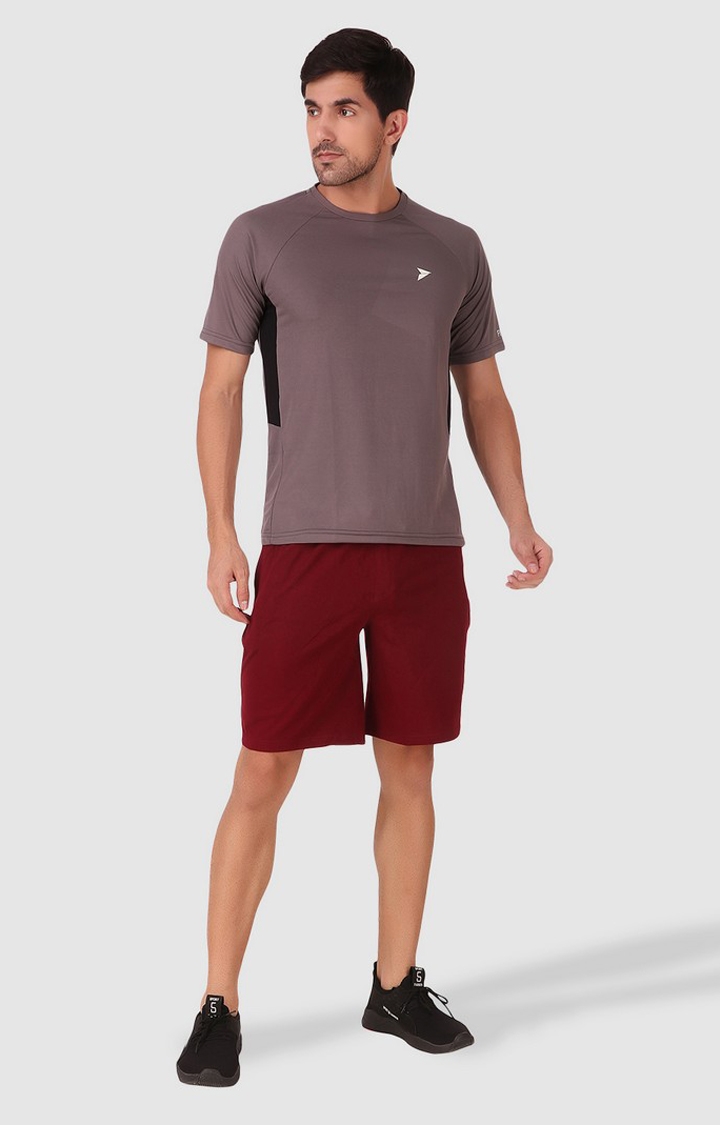 Fitinc | Men's Maroon Cotton Blend Solid Activewear Shorts 2