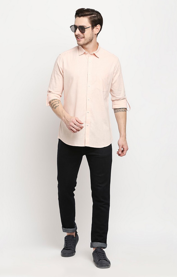 EVOQ | Evoq Peach Solid Colour Cotton- Linen Causal Shirt for Men 1