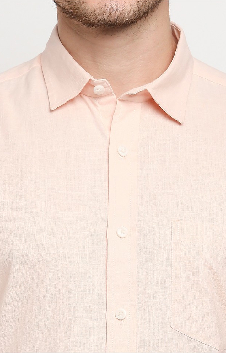 EVOQ | Evoq Peach Solid Colour Cotton- Linen Causal Shirt for Men 5