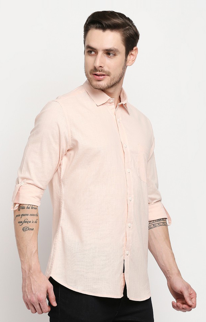 EVOQ | Evoq Peach Solid Colour Cotton- Linen Causal Shirt for Men 2