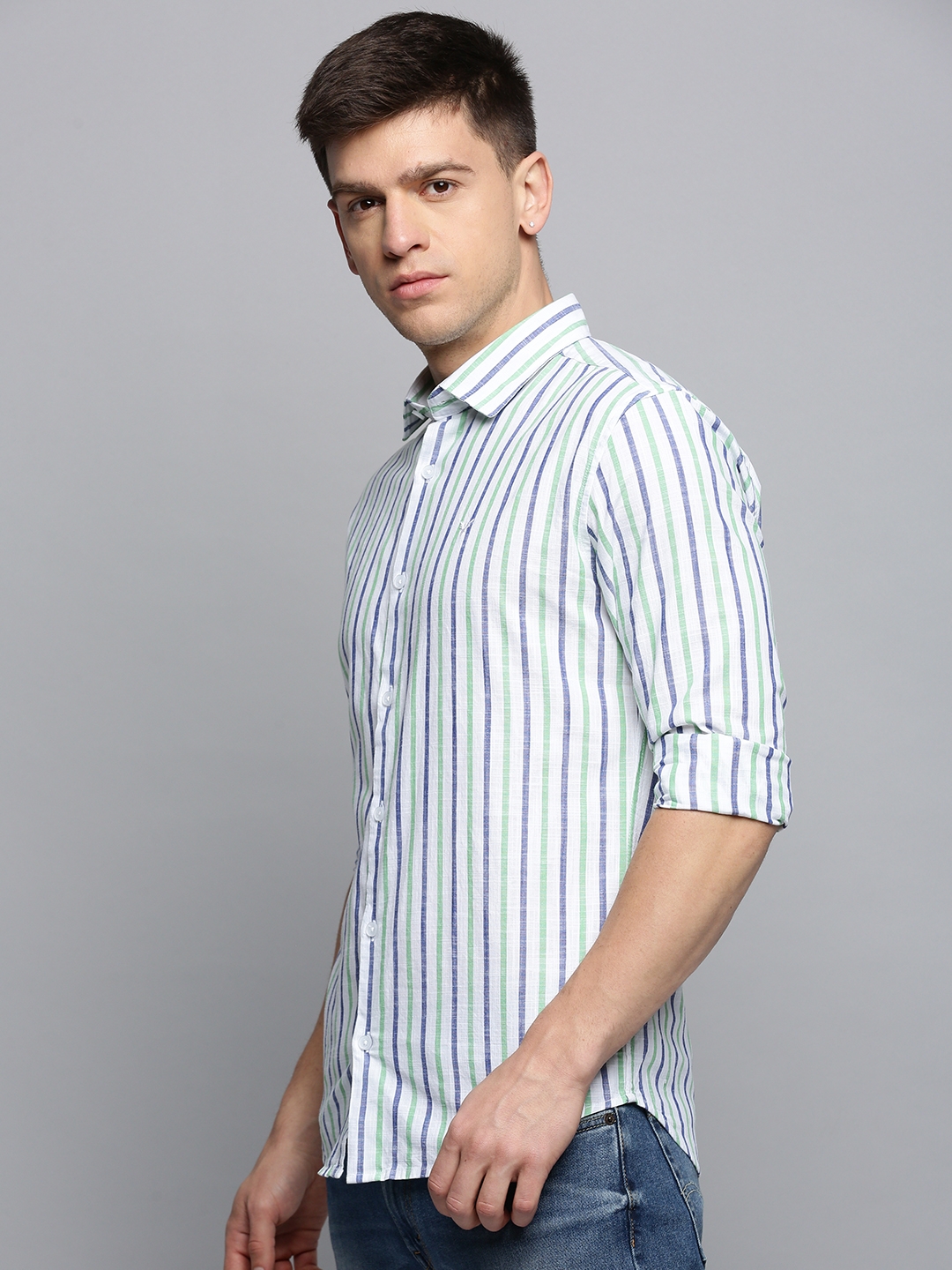 Showoff | SHOWOFF Men's Spread Collar Checked White Classic Shirt 2