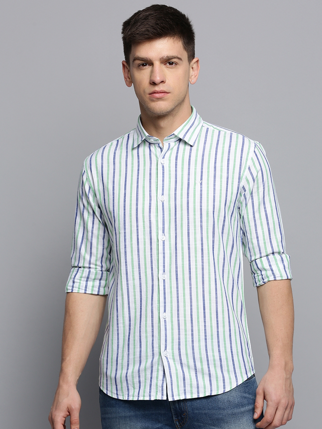 Showoff | SHOWOFF Men's Spread Collar Checked White Classic Shirt 1