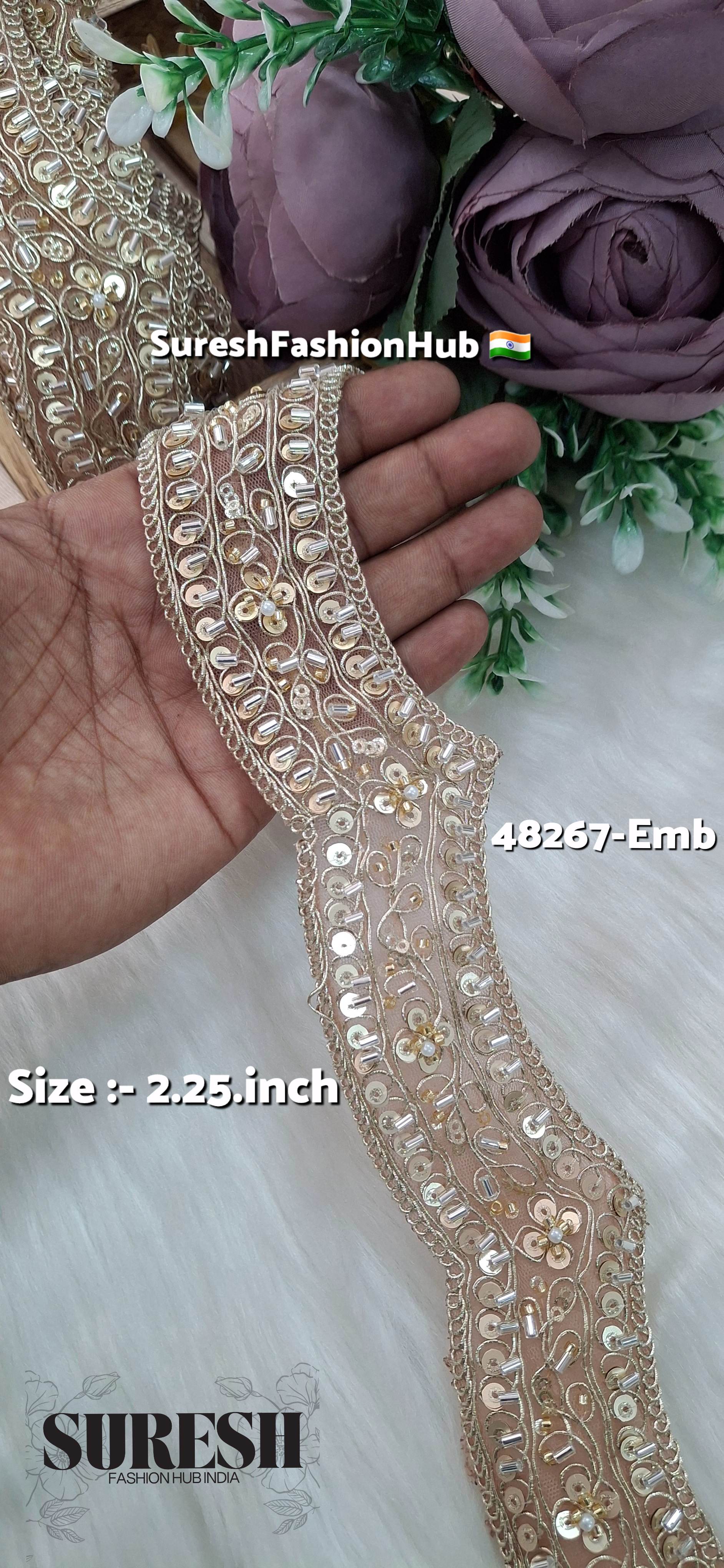 Peach Scallop Pearl Embroidery Lace
