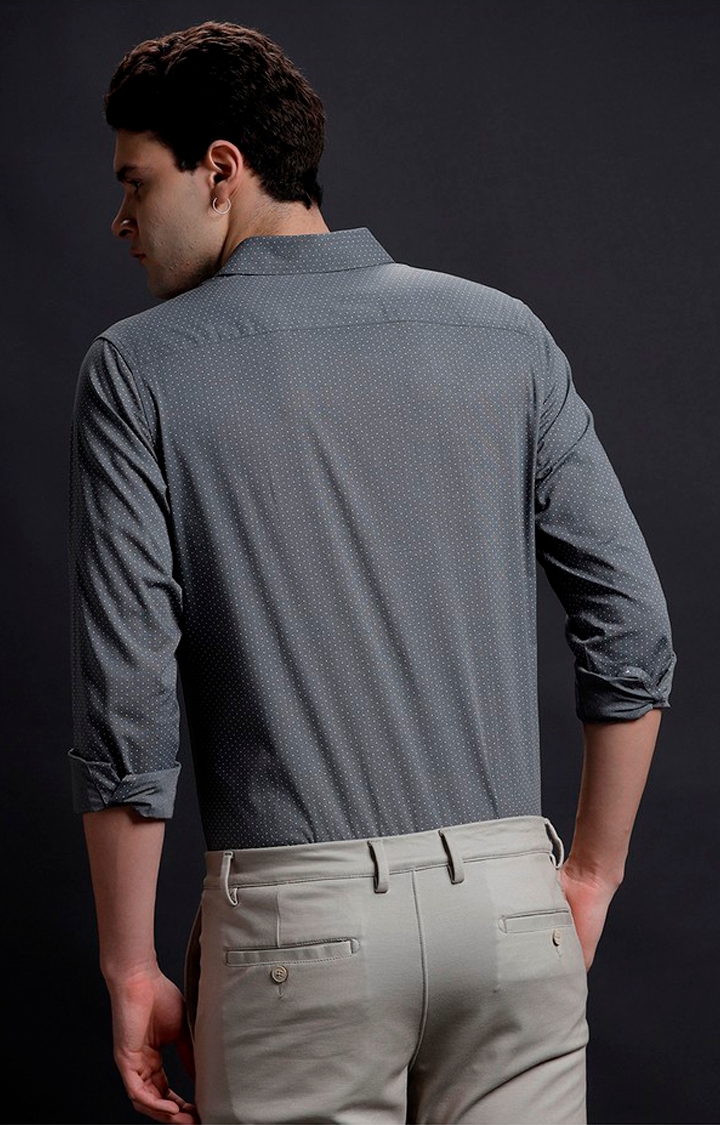 Men's Grey Cotton Polka Dots Formal Shirt