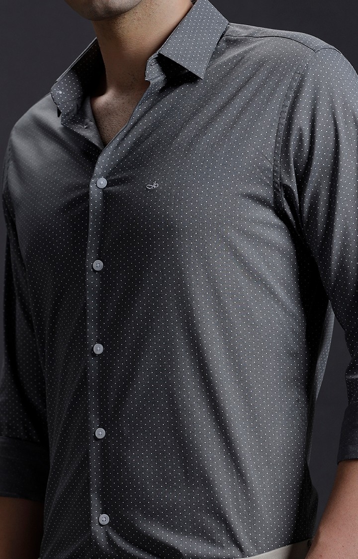 Men's Grey Cotton Polka Dots Formal Shirt