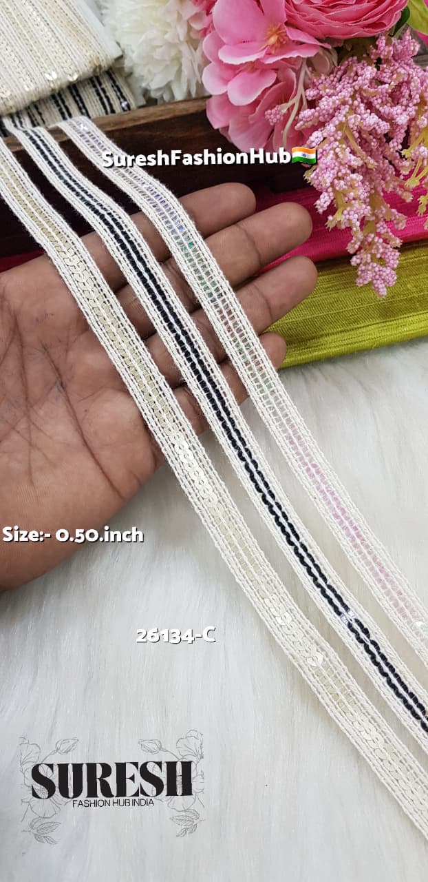 Product Name: Simple Sequence Line Jhalar Lace – Rainbow-26134-C