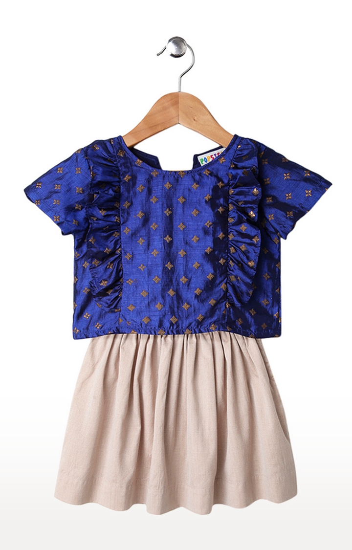 Popsicles Clothing | Popsicles Lapis Skirt Set Beige  Blue Regular Fit Dress For Girls 0