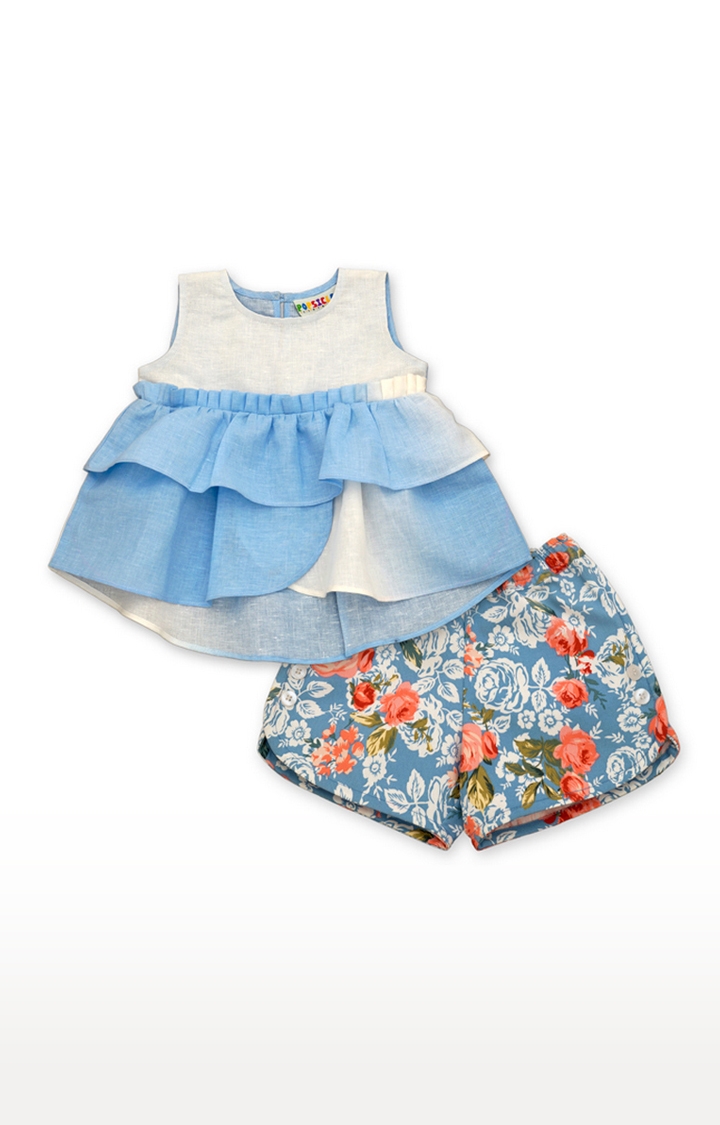 Popsicles Clothing | Popsicles Sky Shorts Set Regular Fit Dress For Girl (Blue and White) 0