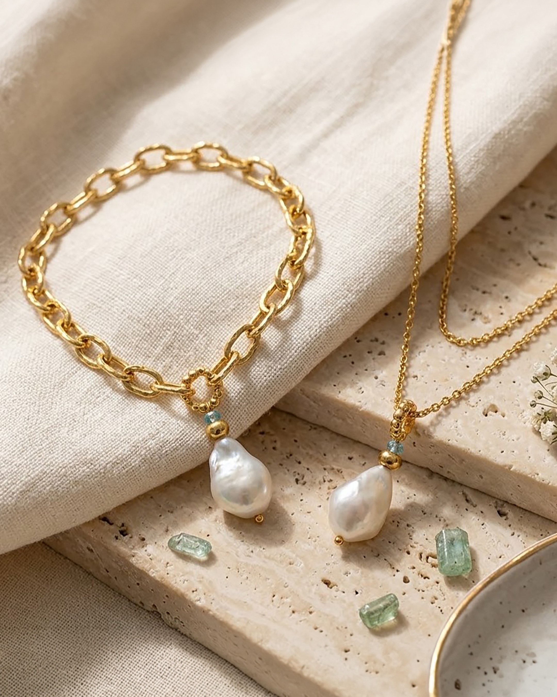 Baroque Pearl Charm with Blue Topaz Accent