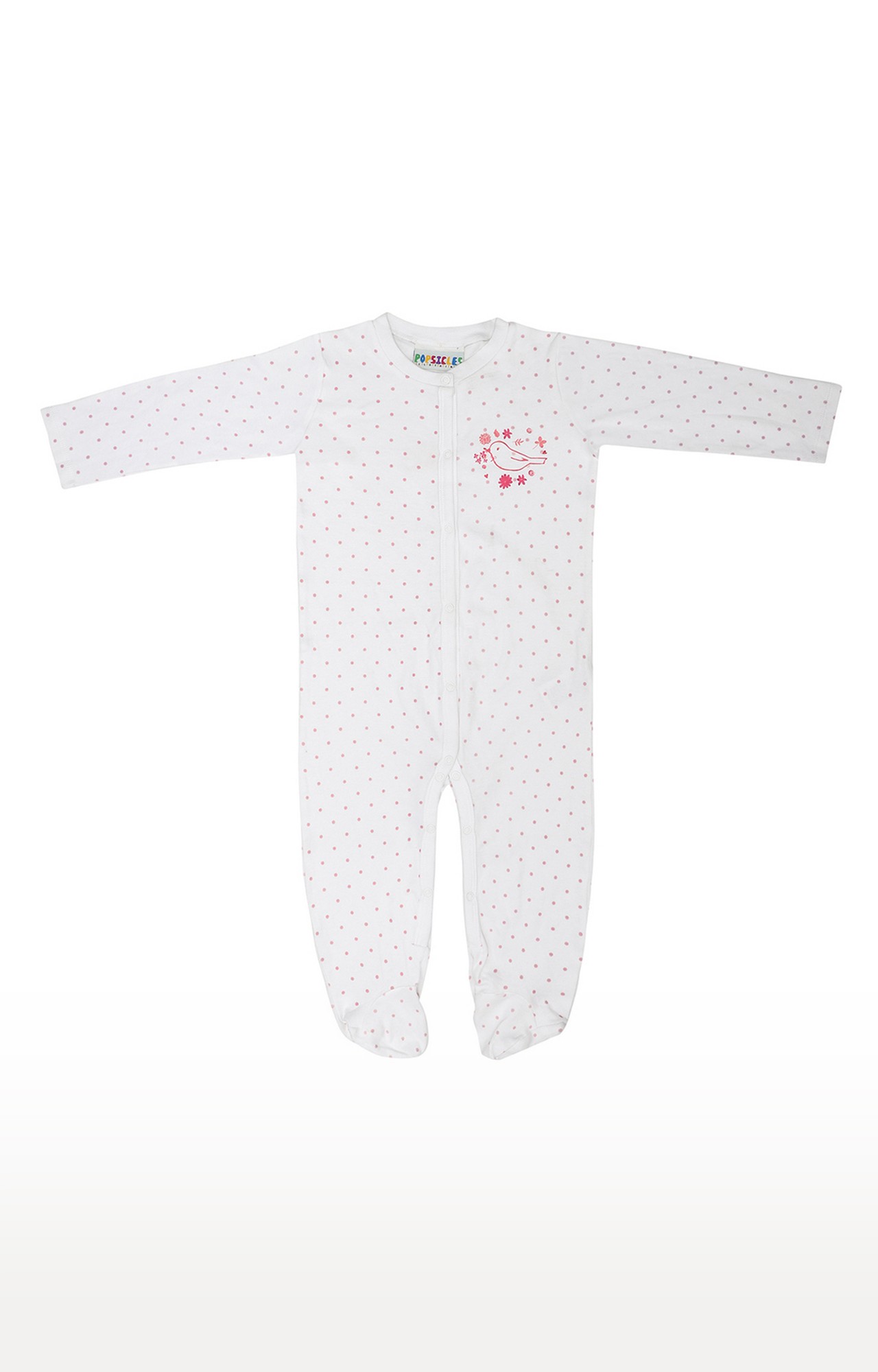 Popsicles Soft Cotton Comfort fit Round Neck Long Sleeves Girls Baby Romper - White (0-3 Months)