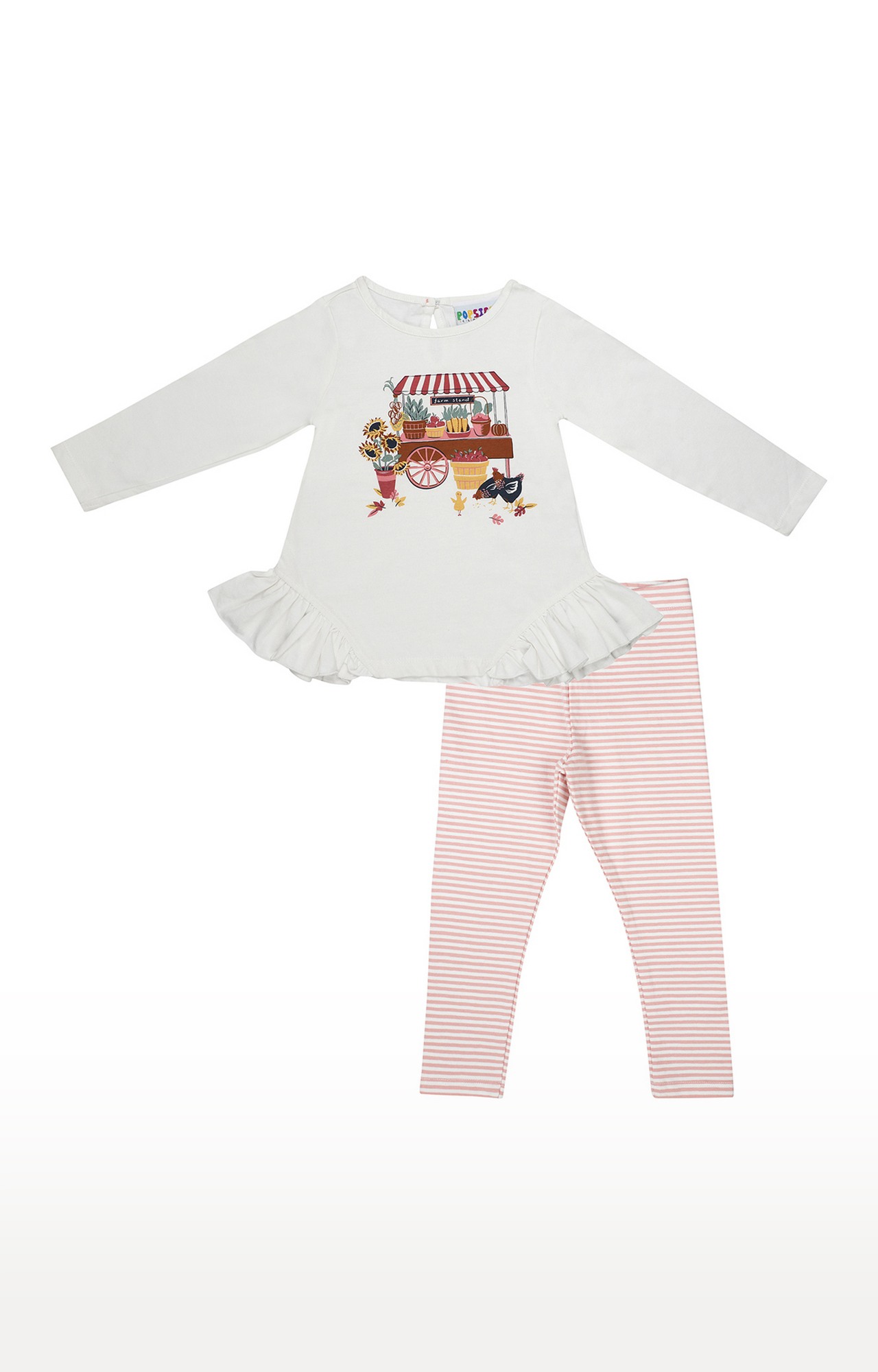 Popsicles Soft Cotton Comfort fit Round Neck Long Sleeves Top and Pants Set - White (12-18M)