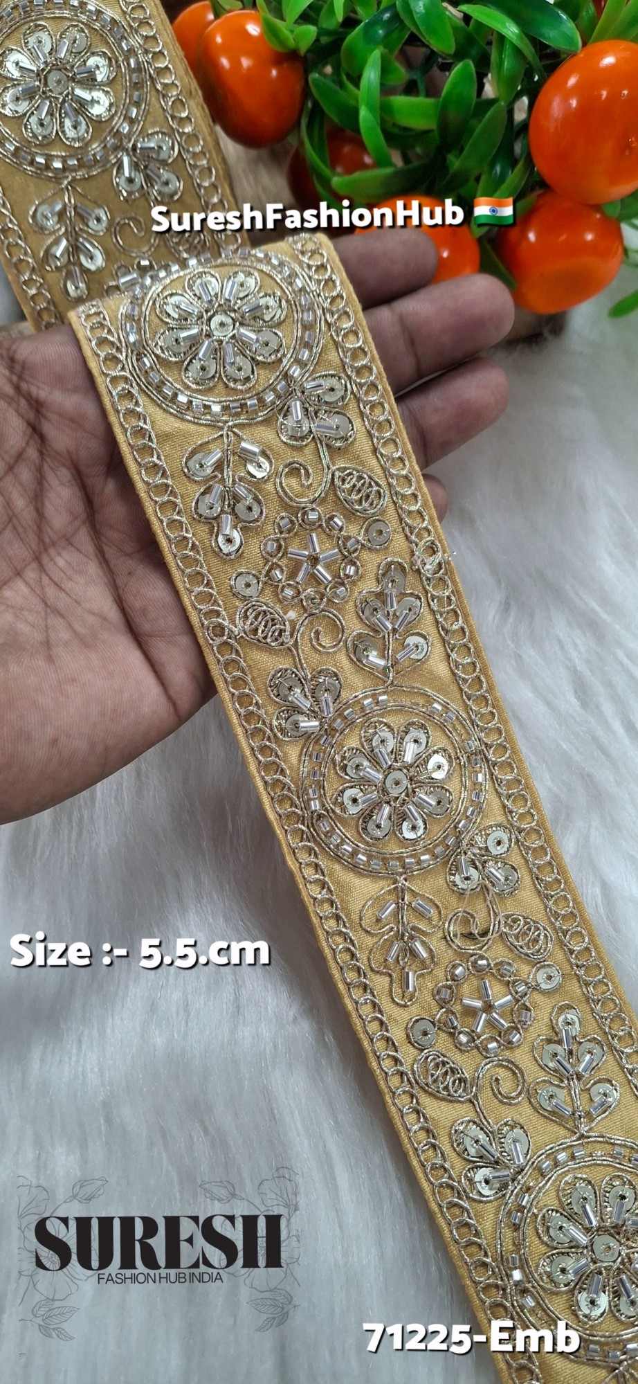 Beige Floral Cutdana Bead Embroidery Lace – Design No. 71225-Emb