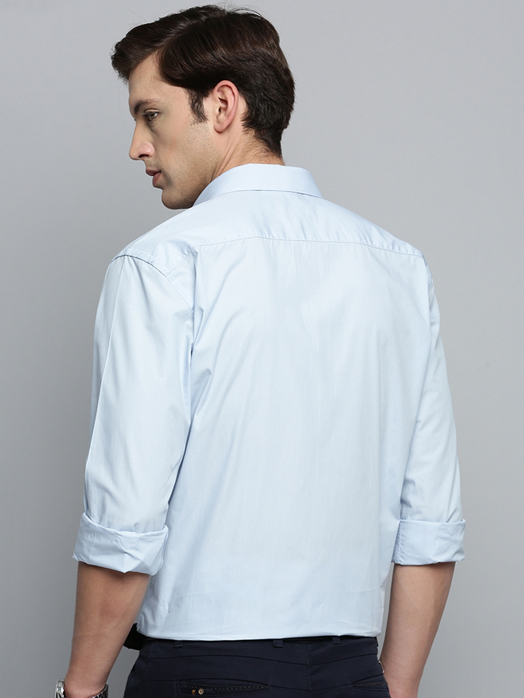 Showoff | SHOWOFF Men's Spread Collar Blue Solid Shirt 3