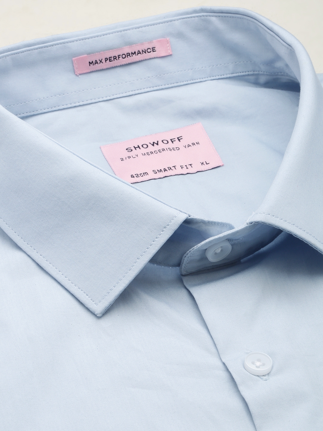 Showoff | SHOWOFF Men's Spread Collar Blue Solid Shirt 5