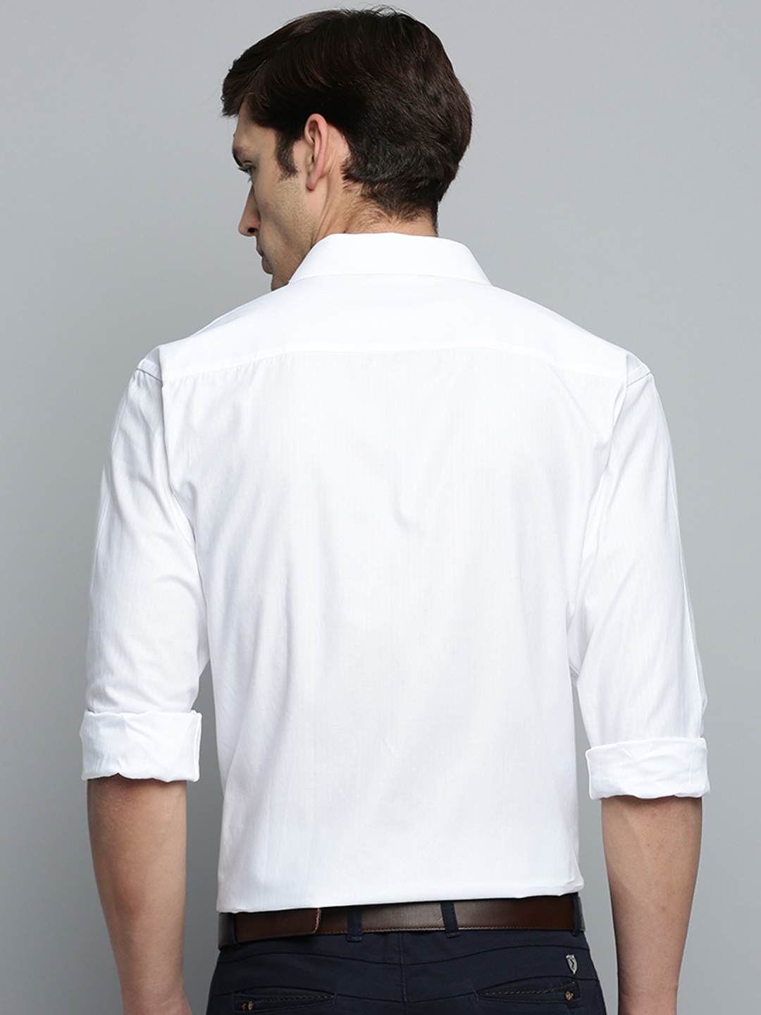 SHOWOFF Men's Spread Collar White Self Design Shirt
