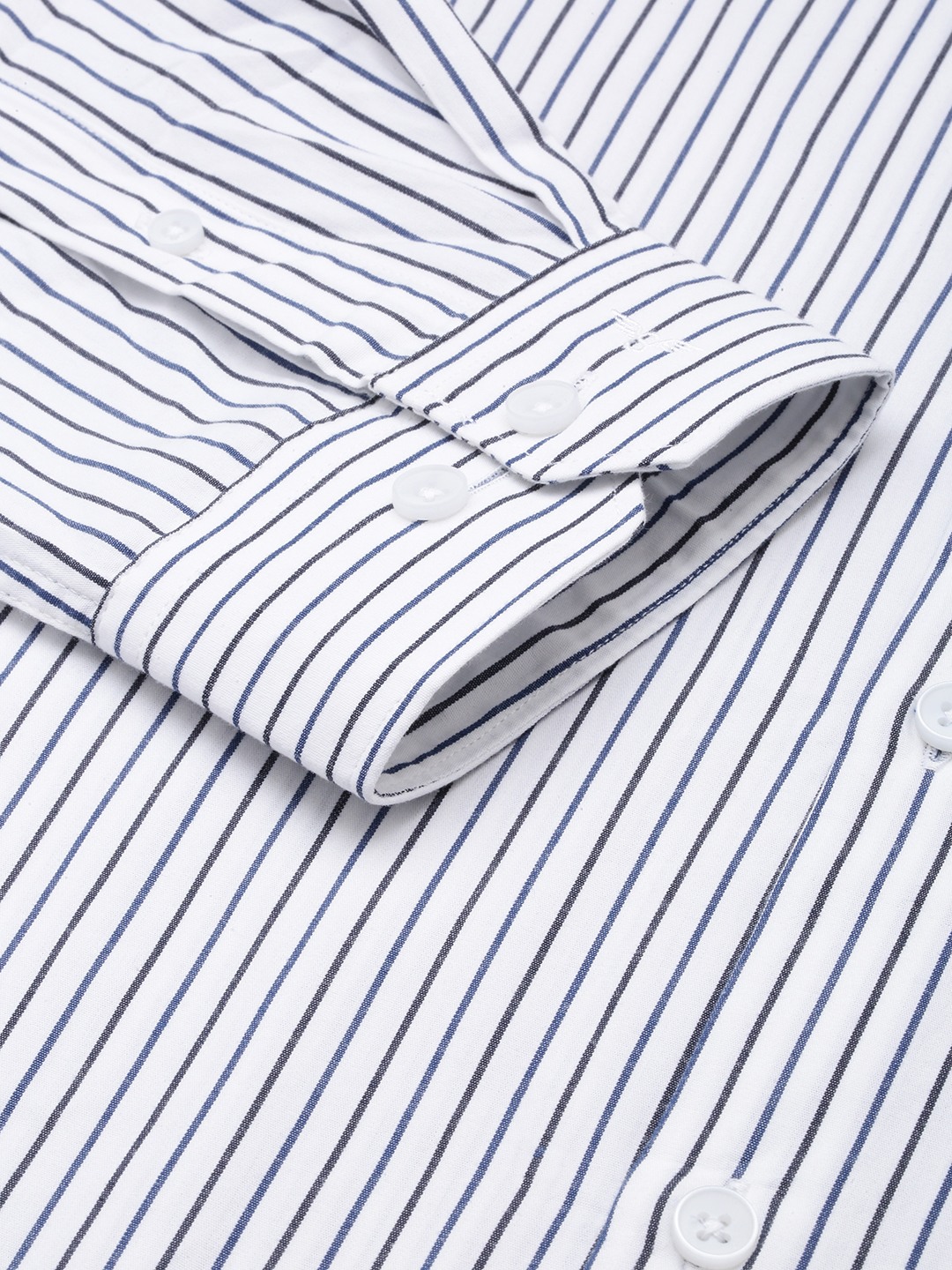 SHOWOFF Men's Spread Collar White Striped Shirt
