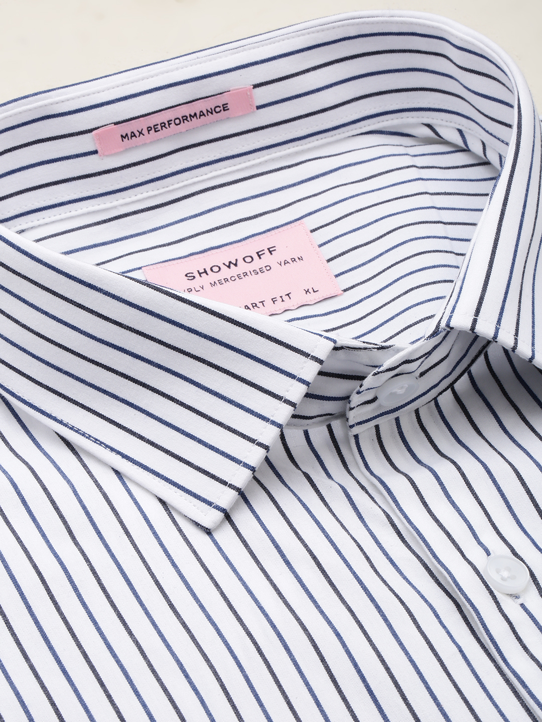 SHOWOFF Men's Spread Collar White Striped Shirt