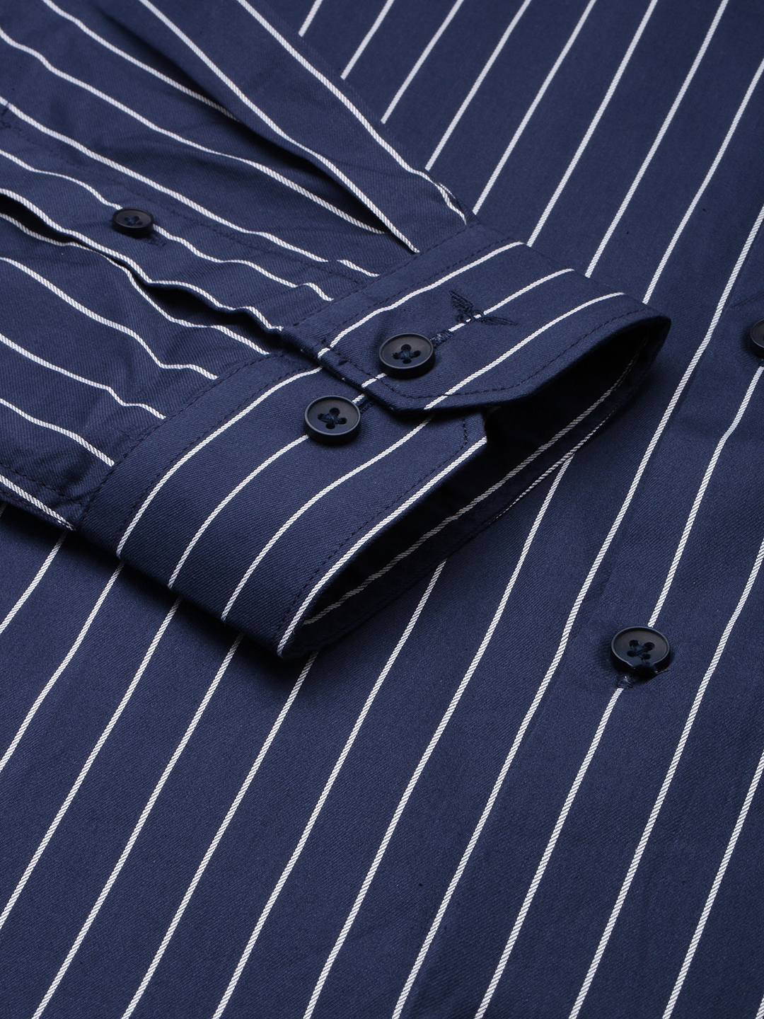 SHOWOFF Men's Spread Collar Navy Blue Striped Shirt