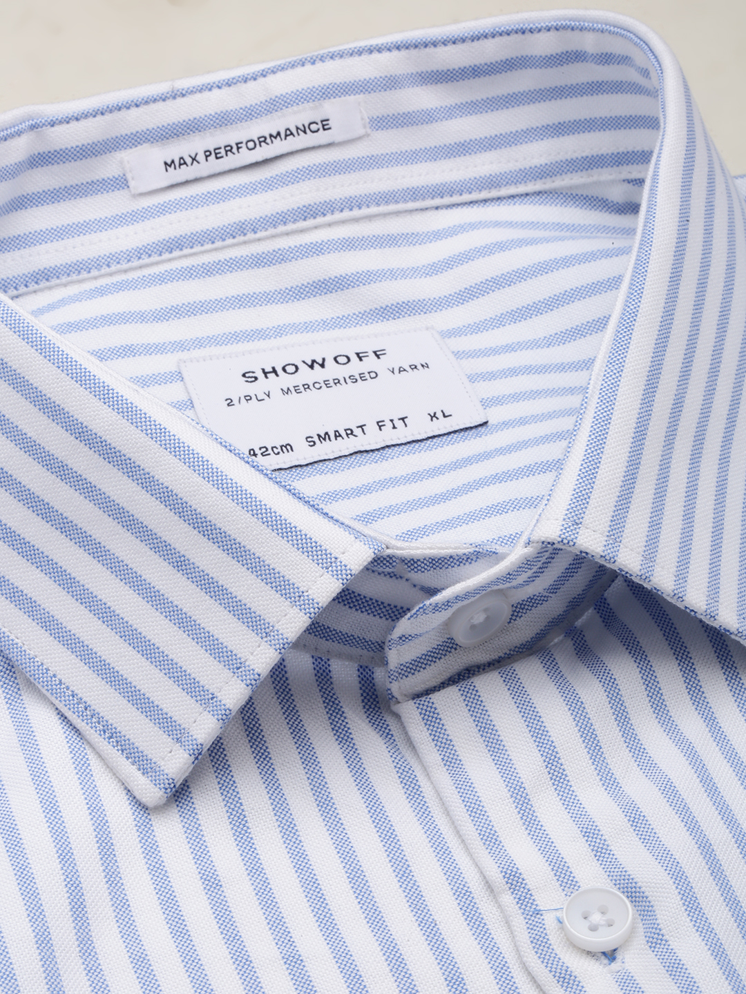 SHOWOFF Men's Spread Collar White Striped Shirt