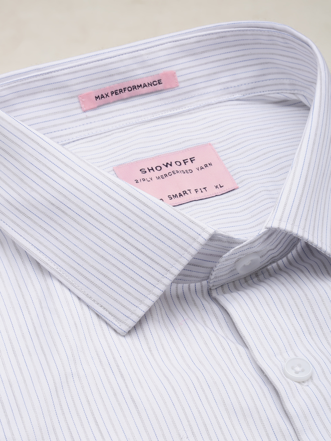 SHOWOFF Men's Spread Collar White Striped Shirt