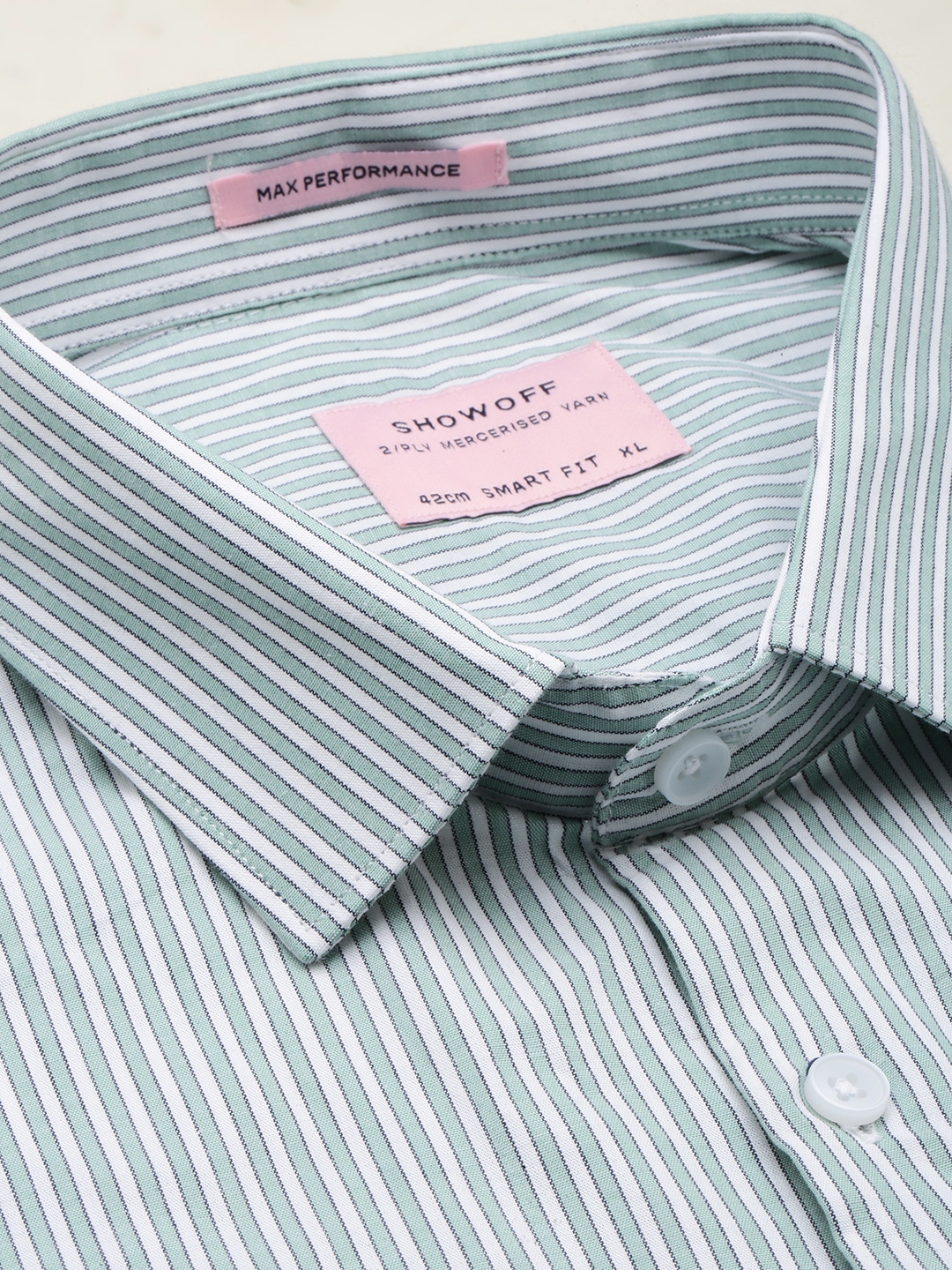 Showoff | SHOWOFF Men's Spread Collar White Striped Shirt 5