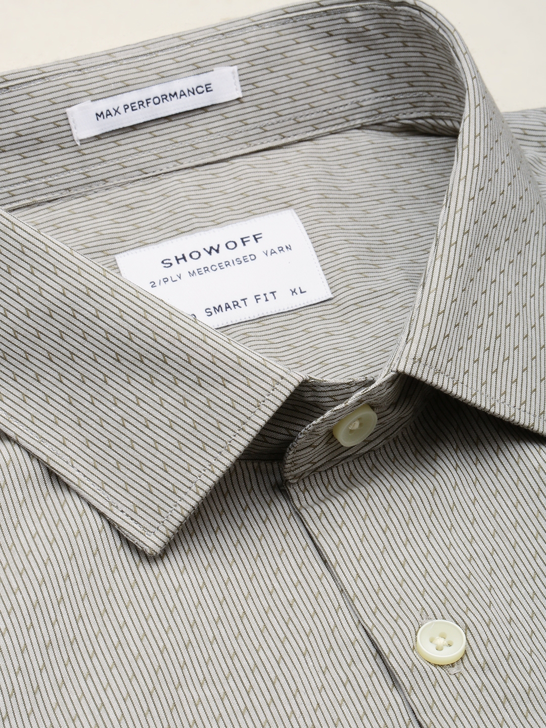 Showoff | SHOWOFF Men's Spread Collar Olive Striped Shirt 5