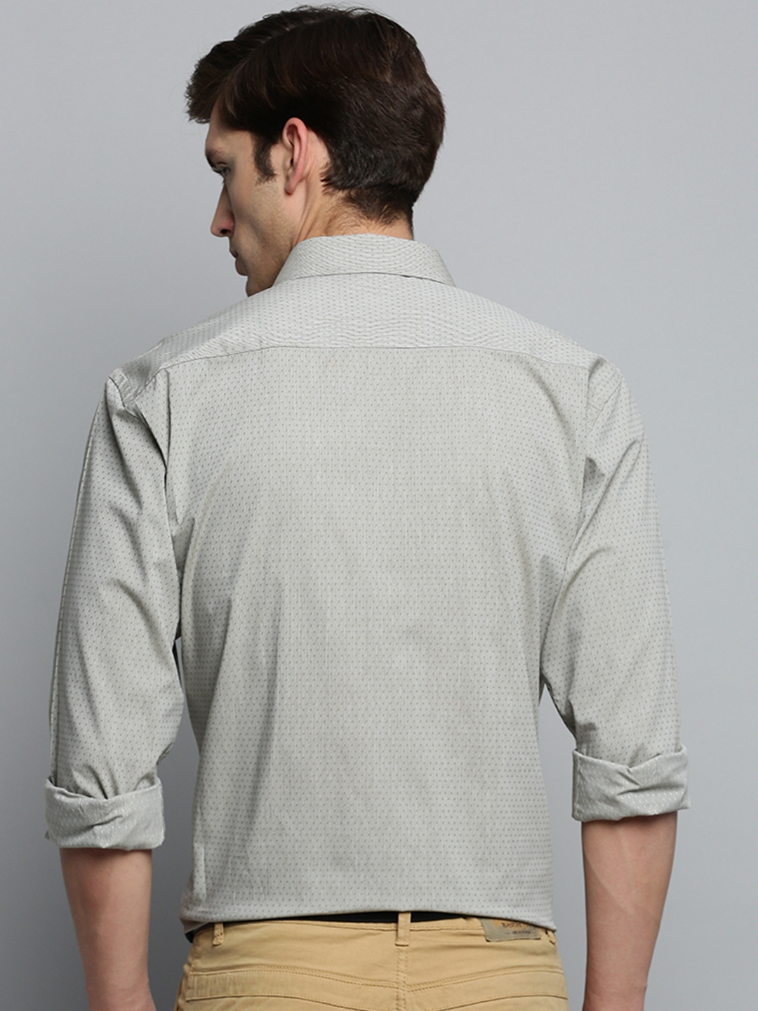Showoff | SHOWOFF Men's Spread Collar Olive Striped Shirt 3