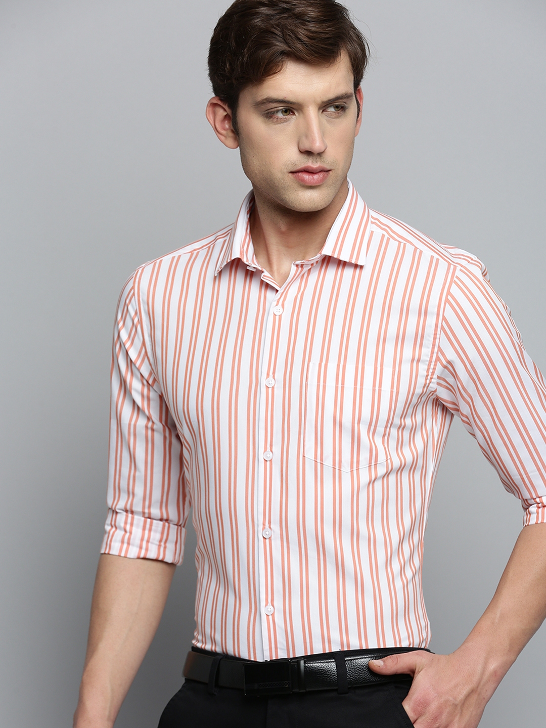 Showoff | SHOWOFF Men's Spread Collar Self Design White Smart Shirt 0