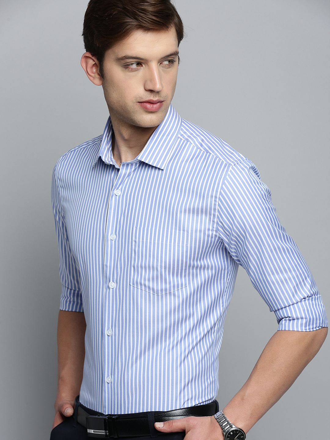 Showoff | SHOWOFF Men's Spread Collar Self Design Blue Smart Shirt 0