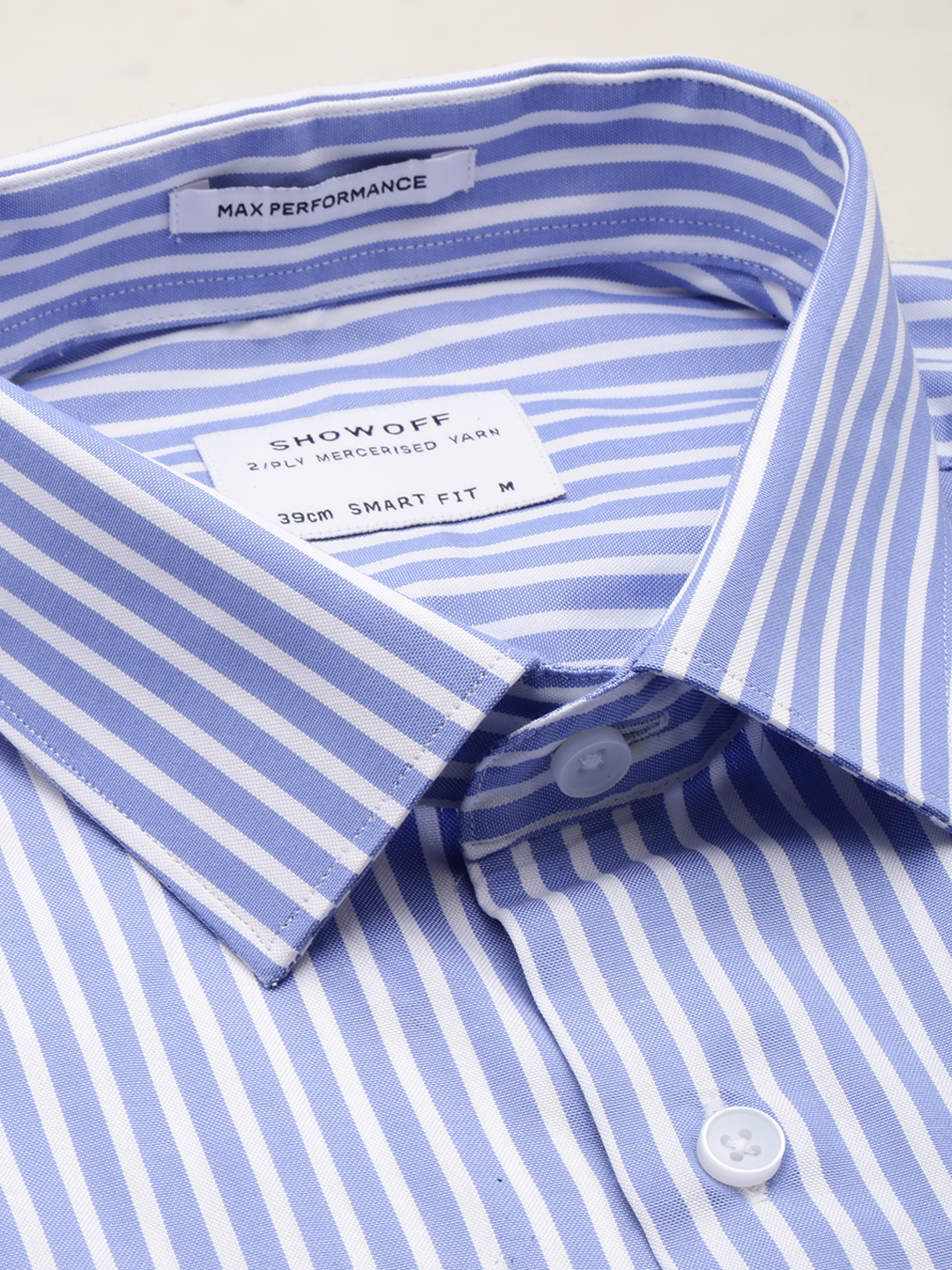 Showoff | SHOWOFF Men's Spread Collar Self Design Blue Smart Shirt 5