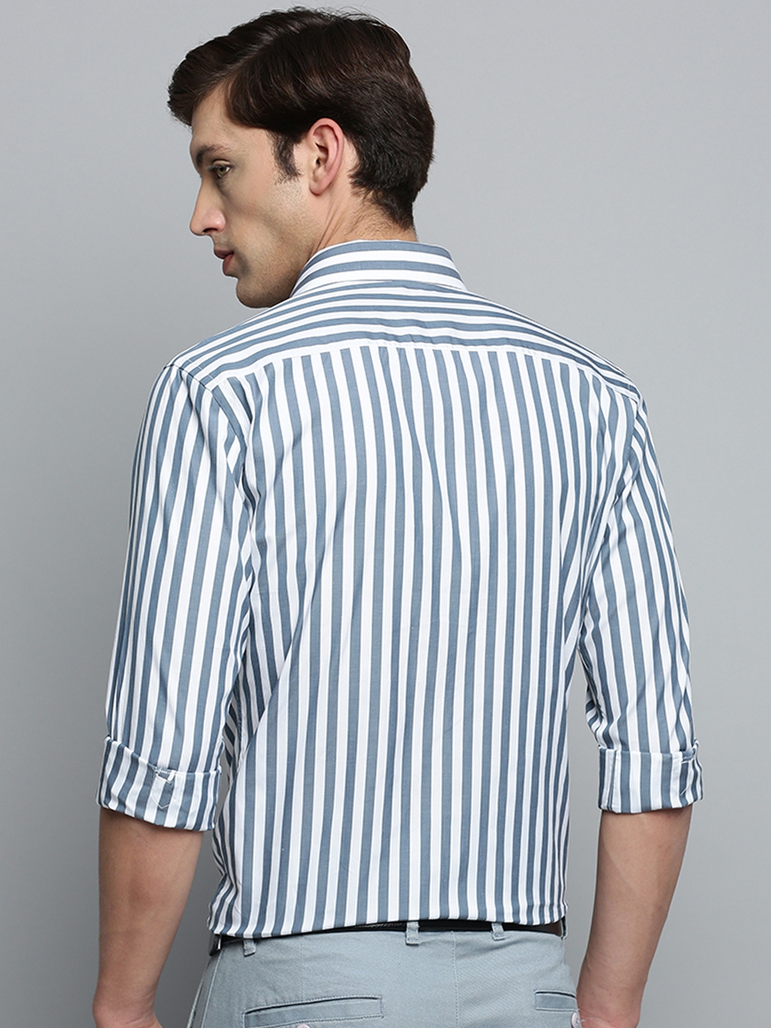 Showoff | SHOWOFF Men's Spread Collar Self Design Grey Smart Shirt 3