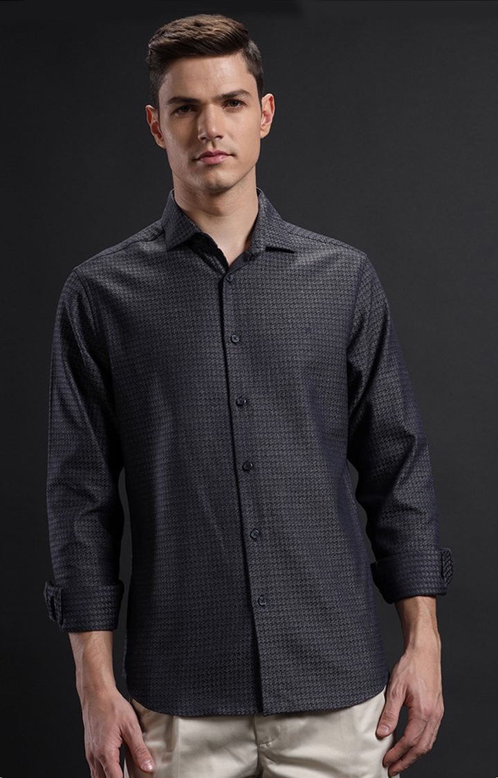 Aldeno | Men's Black Cotton Checked Casual Shirt