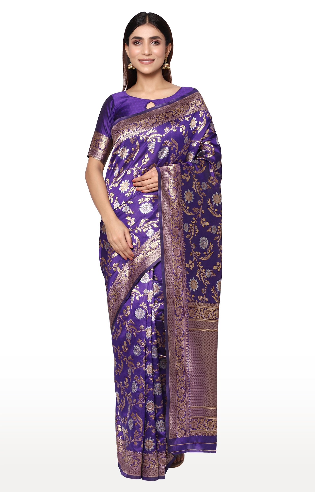 Glemora | Glemora Blue Beautiful Ethnic Wear Silk Blend Banarasi Traditional Saree 0