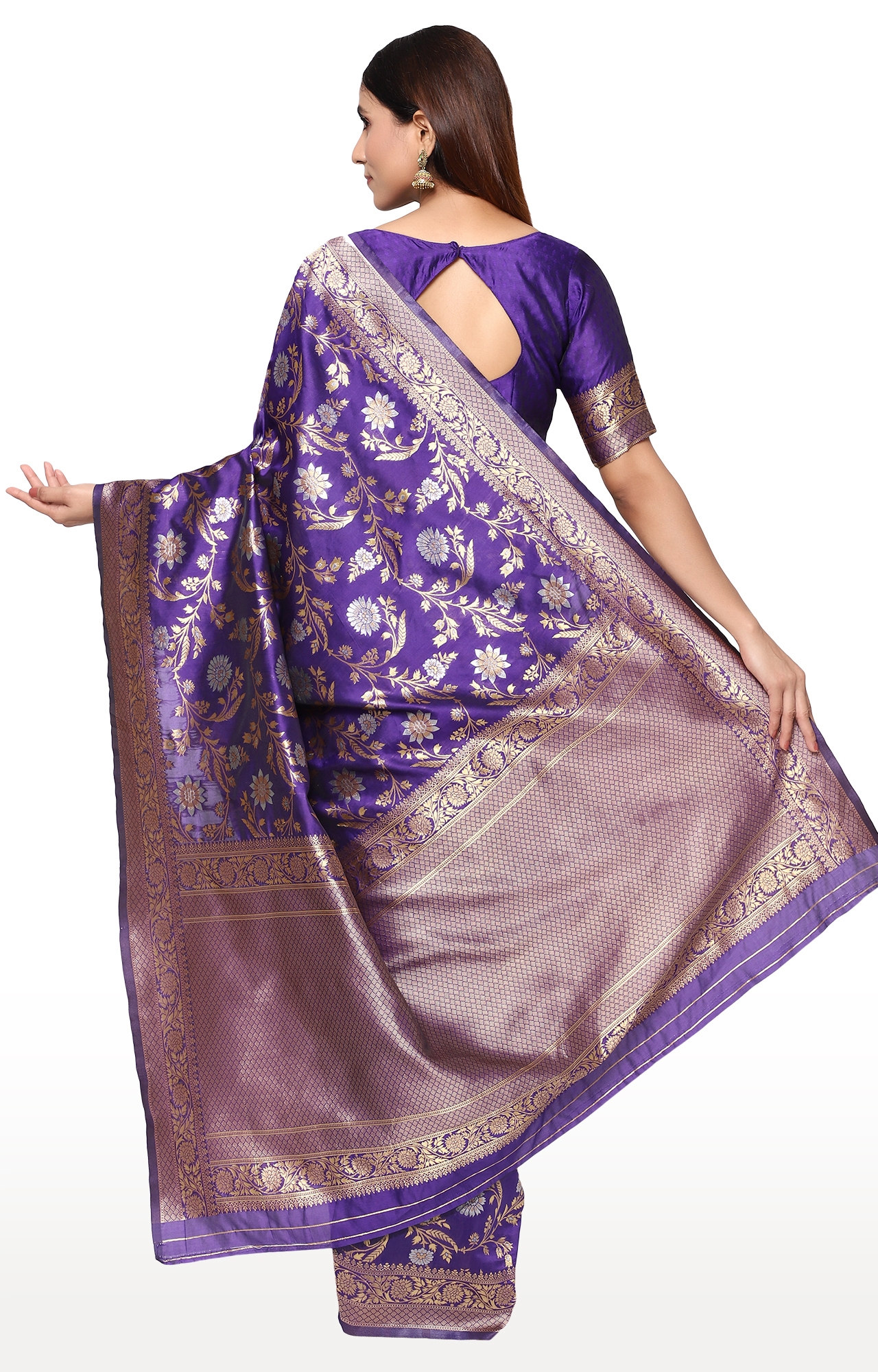 Glemora | Glemora Blue Beautiful Ethnic Wear Silk Blend Banarasi Traditional Saree 2