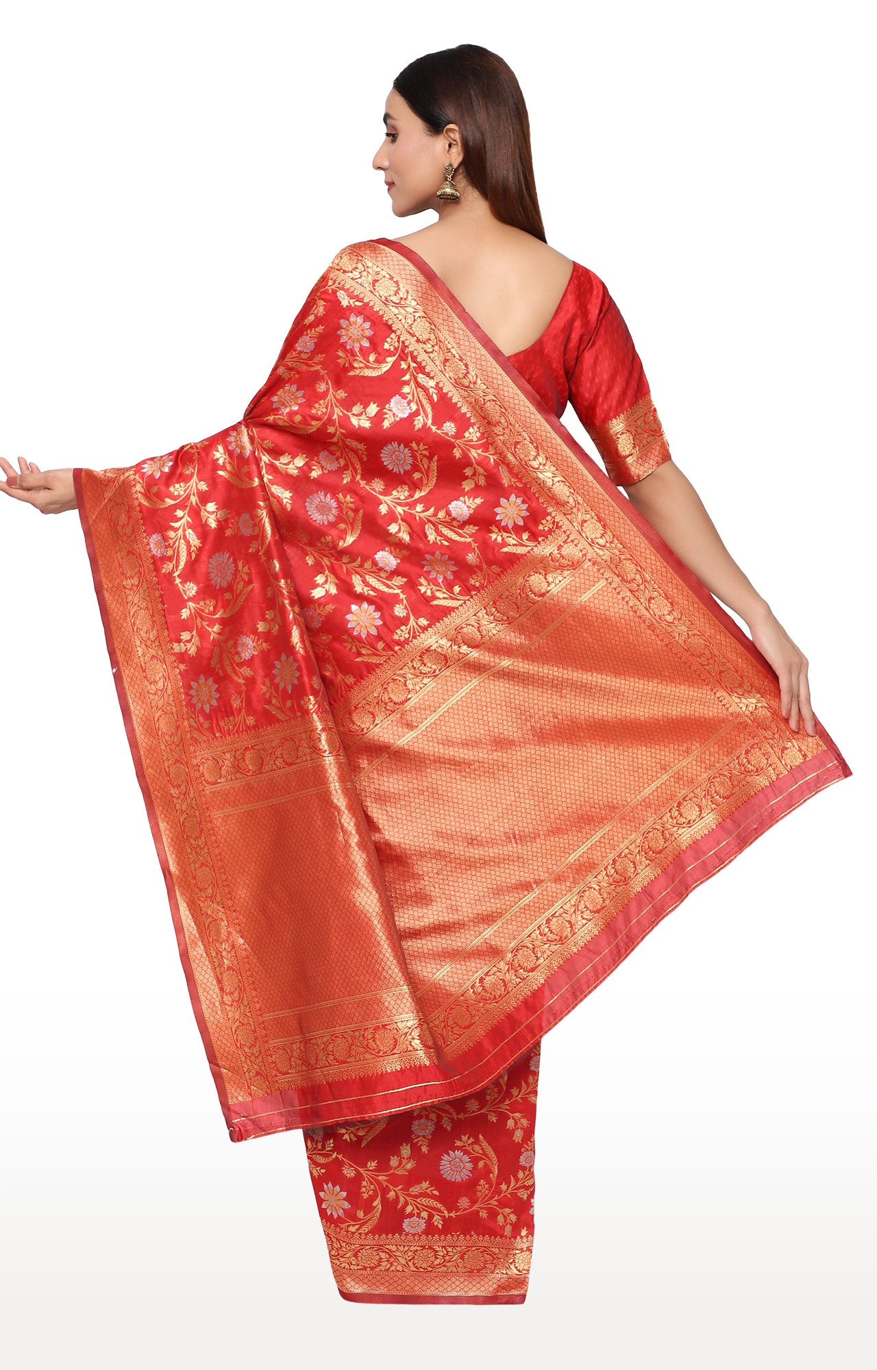 Glemora | Glemora Red Beautiful Ethnic Wear Silk Blend Banarasi Traditional Saree 2
