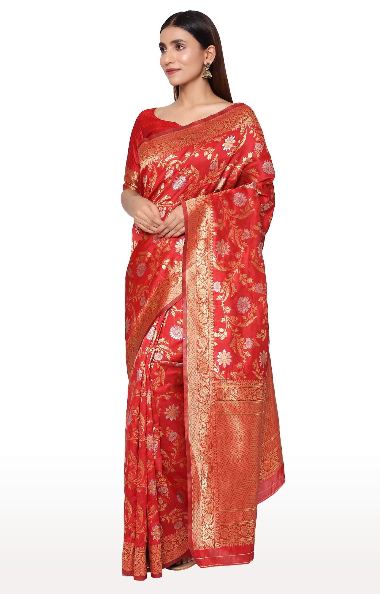 Glemora | Glemora Red Beautiful Ethnic Wear Silk Blend Banarasi Traditional Saree 1