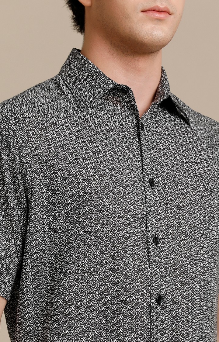 Men's Black Cotton Printed Casual Shirt