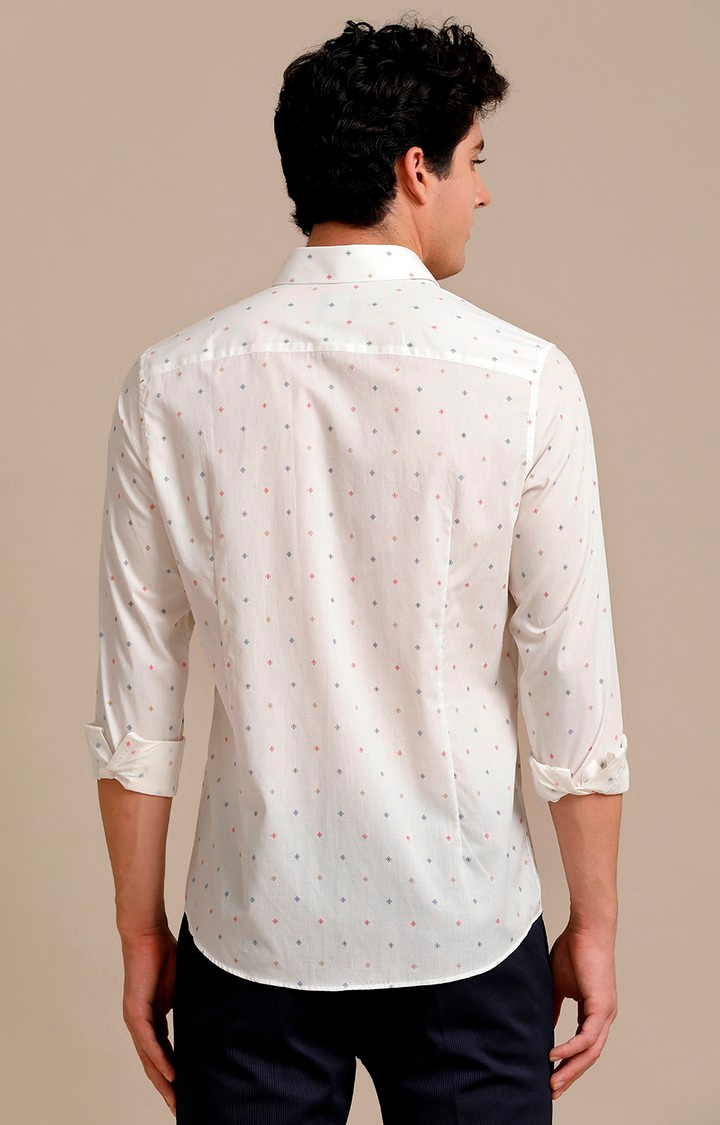 Men's White Cotton Printed Casual Shirt