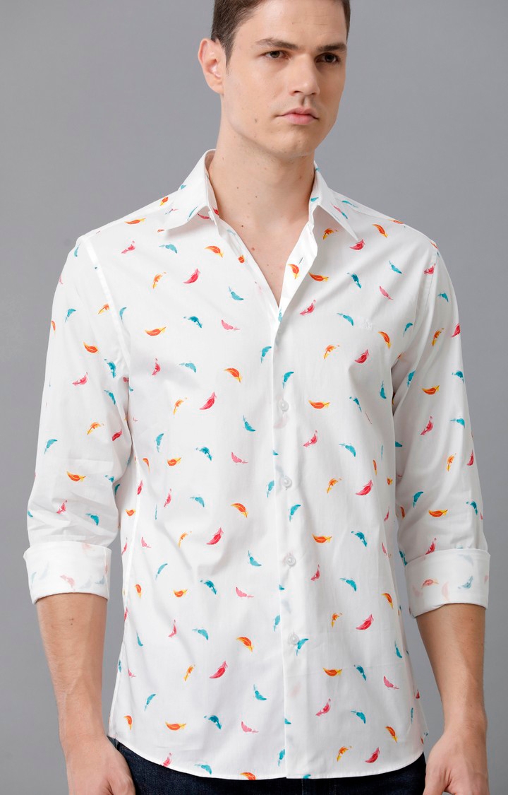 Aldeno | Men's White Cotton Printed Casual Shirt