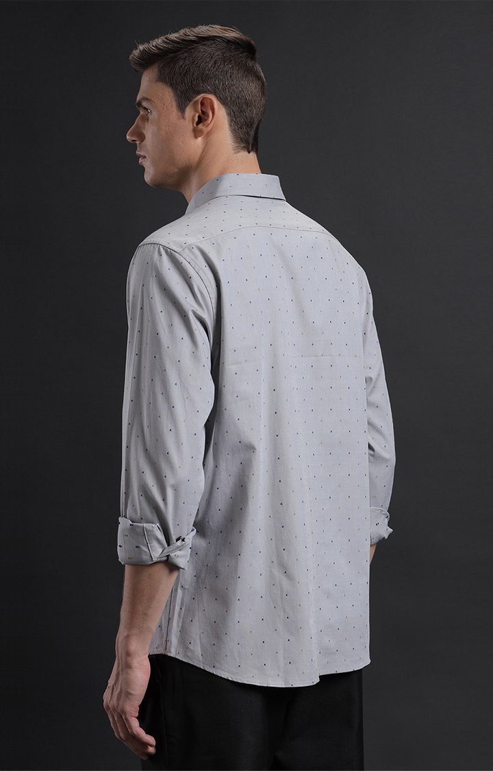 Men's Grey Cotton Embroidered Casual Shirt